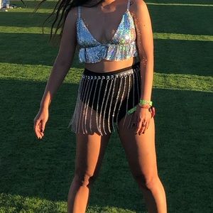 Festival Fringe Silver Chain Belt Skirt✨